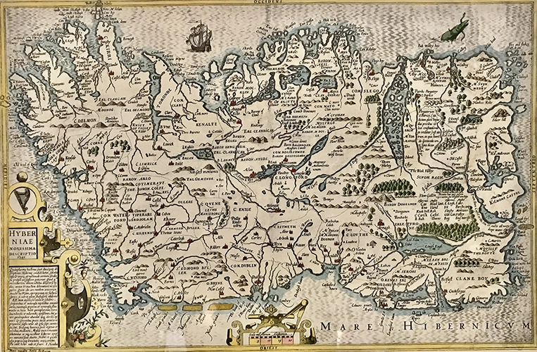 Pieter van den Keere, map of Ireland, 1591