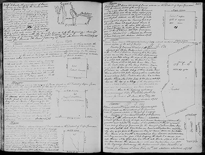 Surveyor's recorded copy of Elisha Baker's claim, 1,426 arpents 89 perches, with plat