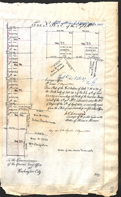 1806 survey plat of Elisha Baker's Bellevue tract, Survey No. 2150